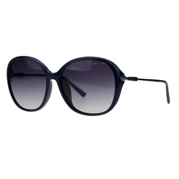 Polarized Lens Metal Foliage Jewel Hinge Round Butterfly Sunglasses Navy Smoke