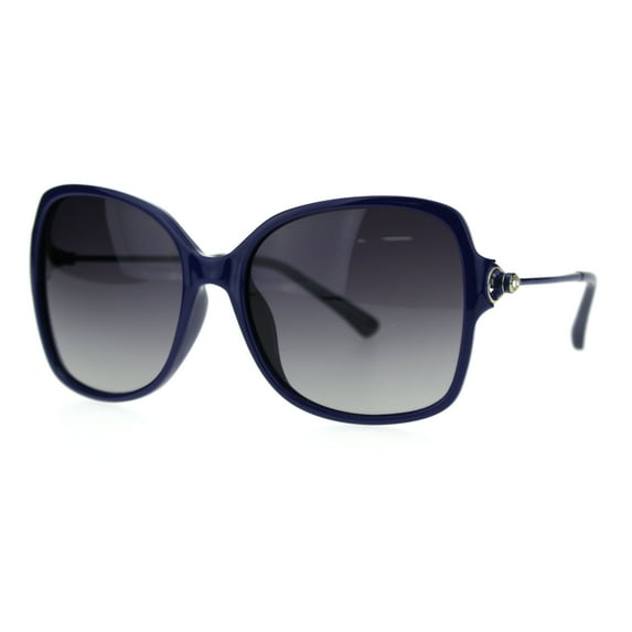 Polarized Lens Rhinestone Bling Buckle Hinge Rectangular Butterfly Sunglasses Blue Smoke