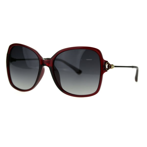 Polarized Lens Rhinestone Bling Buckle Hinge Rectangular Butterfly Sunglasses Red Smoke