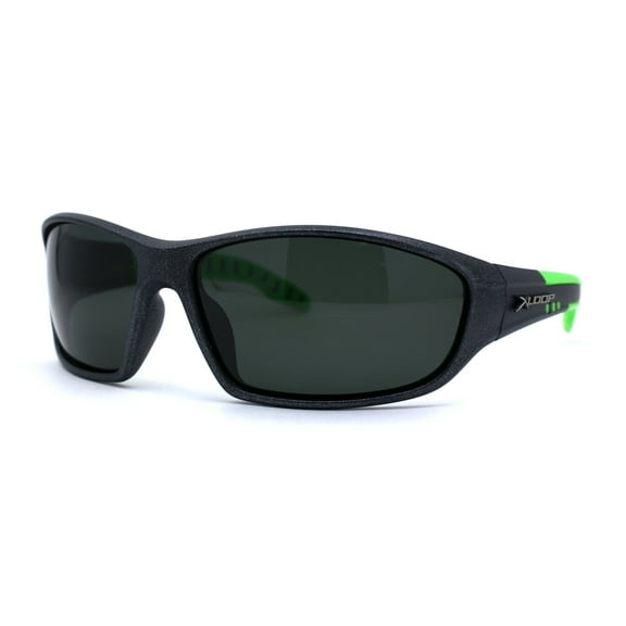 Polarized Mens 90s Oval Warp Around Plastic Sport Sunglasses Metallic Green Black