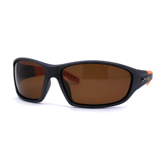 Polarized Mens 90s Oval Warp Around Plastic Sport Sunglasses Metallic Orange Brown