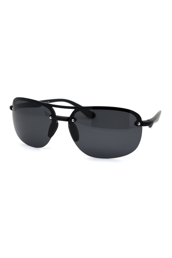 Polarized Mens Classic 90s Half Rim Rimless Style Racer Sunglasses Matte Black