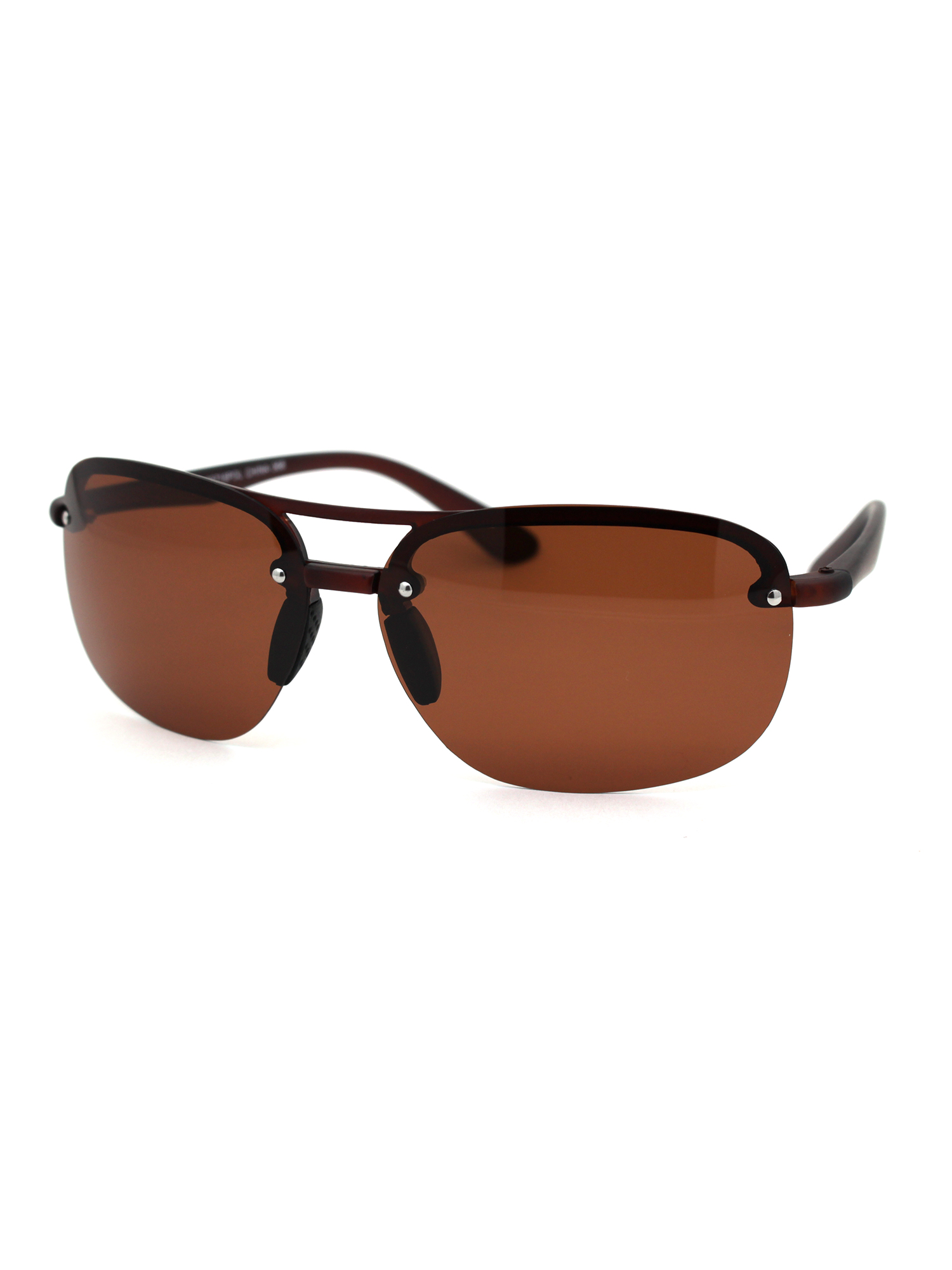 Polarized Mens Classic 90s Half Rim Rimless Style Racer Sunglasses Matte Brown - image 1 of 4