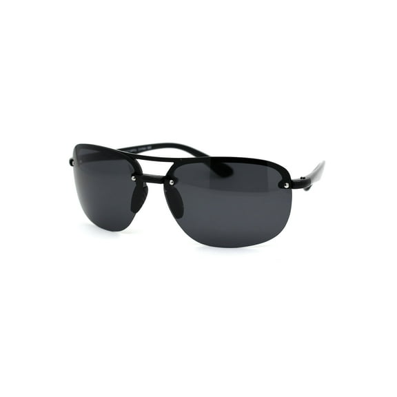 Polarized Mens Classic 90s Half Rim Rimless Style Racer Sunglasses Shiny Black