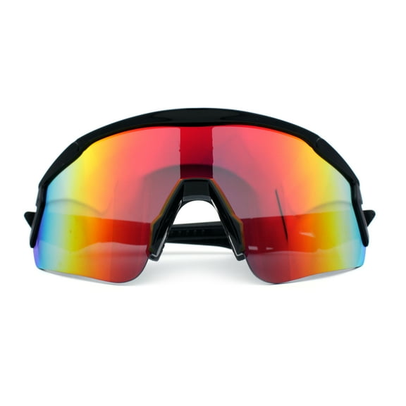 Polarized Mens Classic Oversized Mirror Wrap Half Rim Sport Plastic Sunglasses Shiny Black - Fuchsia Mirror