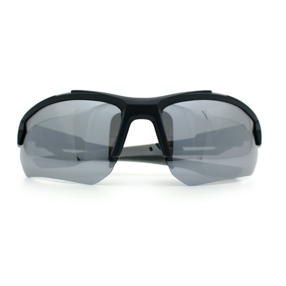 Polarized Mens Color Mirror Baseball Half Rim Wrap Sport Plastic Sunglasses Black Grey - Silver Mirror