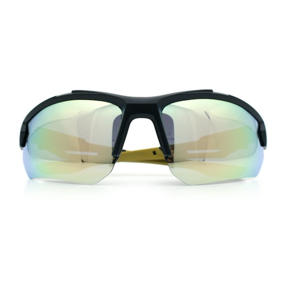 Polarized Mens Color Mirror Baseball Half Rim Wrap Sport Plastic Sunglasses Black Yellow - Gold Mirror