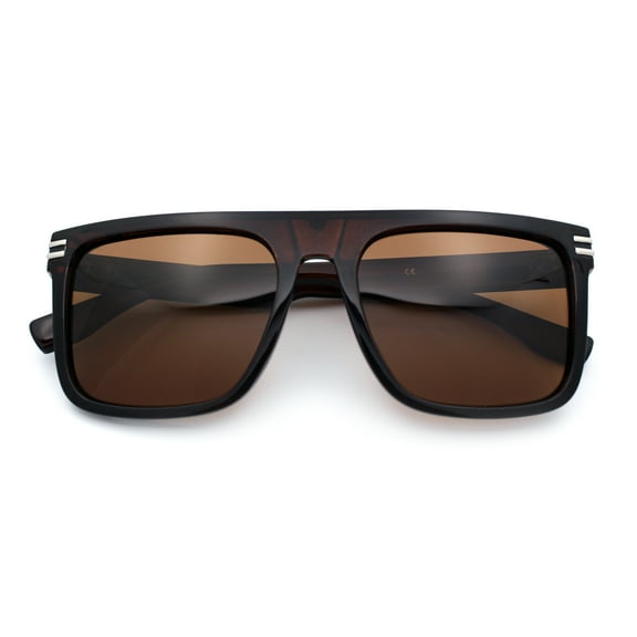 Polarized Mens Flat Top Horn Rim Plastic Rectangle Mogul Sunglasses All Brown