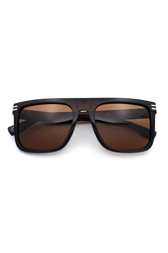 Polarized Mens Flat Top Horn Rim Plastic Rectangle Mogul Sunglasses All Brown