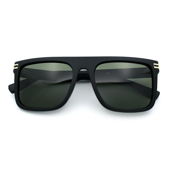 Polarized Mens Flat Top Horn Rim Plastic Rectangle Mogul Sunglasses Matte Black Gold - Green