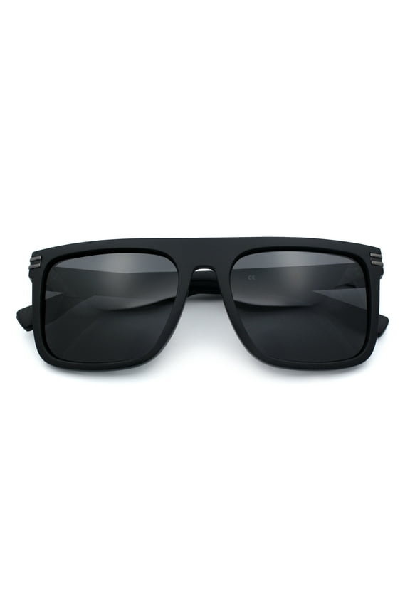 Polarized Mens Flat Top Horn Rim Plastic Rectangle Mogul Sunglasses Matte Black Gunmetal - Black