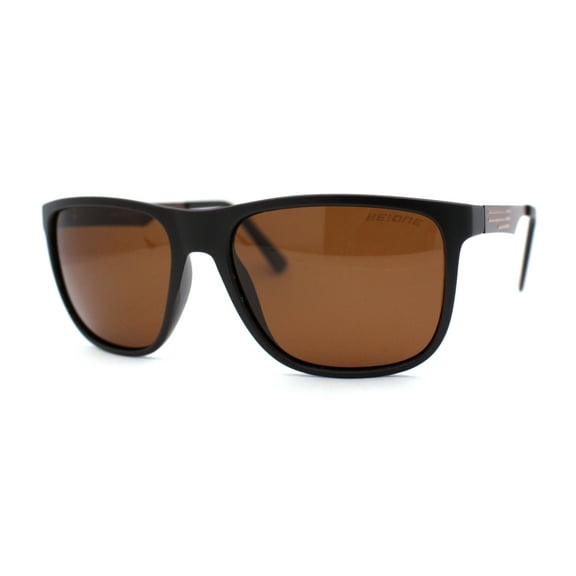Polarized Mens Flat Top Rectangular Sport Horn Rim Sunglasses Matte Brown