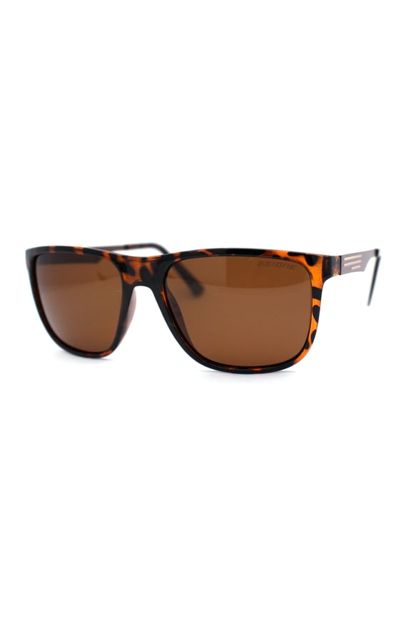 Polarized Mens Flat Top Rectangular Sport Horn Rim Sunglasses Tortoise Brown