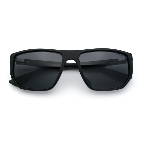 Polarized Mens Flat Top Sport Plastic Geometric Rectangle Sunglasses [All Black]