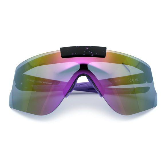 Polarized Mens Flip Up Rimless Oversized Shield Plastic Sport Sunglasses Black Purple - Purple Mirror