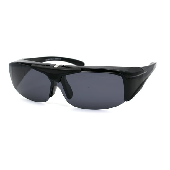 Polarized Mens Flip Up Shield Exposed Lens Fit Over Sunglasses Shiny Black