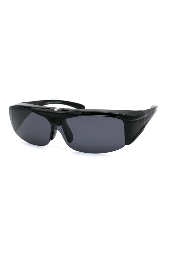 Polarized Mens Flip Up Shield Exposed Lens Fit Over Sunglasses Shiny Black