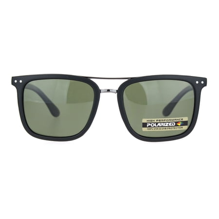 Polarized Mens Luxury Designer Rectangular Fashion Sunglasses Matte Black Gunmetal Green