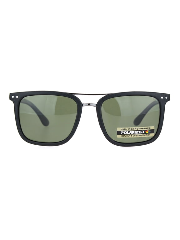 Polarized Mens Luxury Designer Rectangular Fashion Sunglasses Matte Black Gunmetal Green