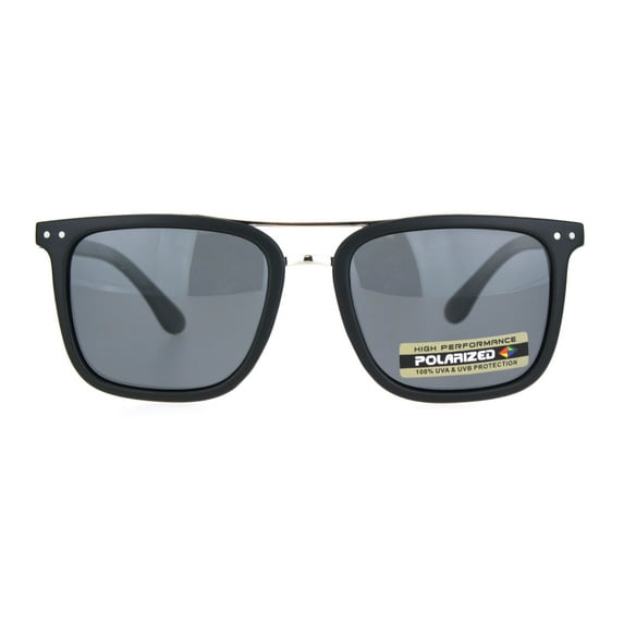 Polarized Mens Luxury Designer Rectangular Fashion Sunglasses Matte Black Silver Black
