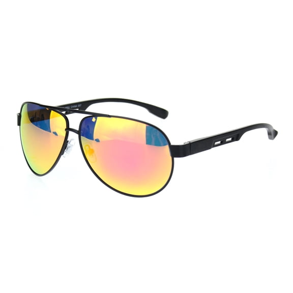 Polarized Mens Metal Rim Officer Style Tear Drop Shape Pilots Sunglasses Black Orange Mirror