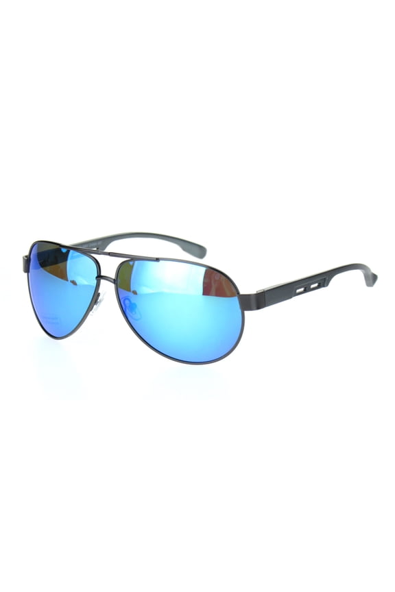 Polarized Mens Metal Rim Officer Style Tear Drop Shape Pilots Sunglasses Gunmetal Blue Mirror
