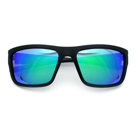 Polarized Mens Rectangle Plastic Sport Horn Rim Sunglasses Matte Black - Teal Mirror