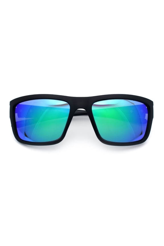 Polarized Mens Rectangle Plastic Sport Horn Rim Sunglasses Matte Black - Teal Mirror