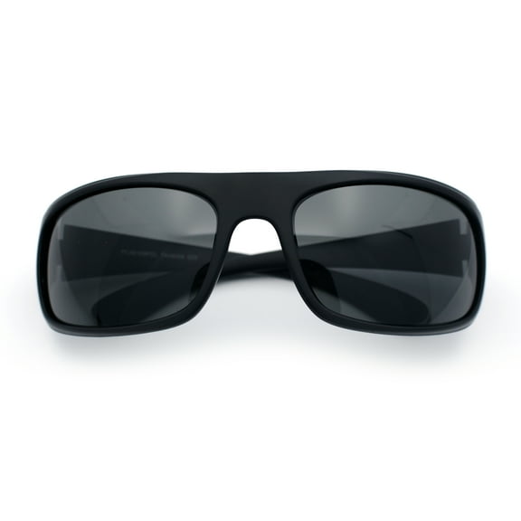 Polarized Mens Rectangle Wrap Classic Biker Style Sport Plastic Sunglasses Matte Black - Black