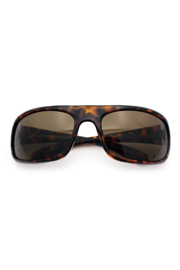 Polarized Mens Rectangle Wrap Classic Biker Style Sport Plastic Sunglasses Shiny Tortoise - Brown