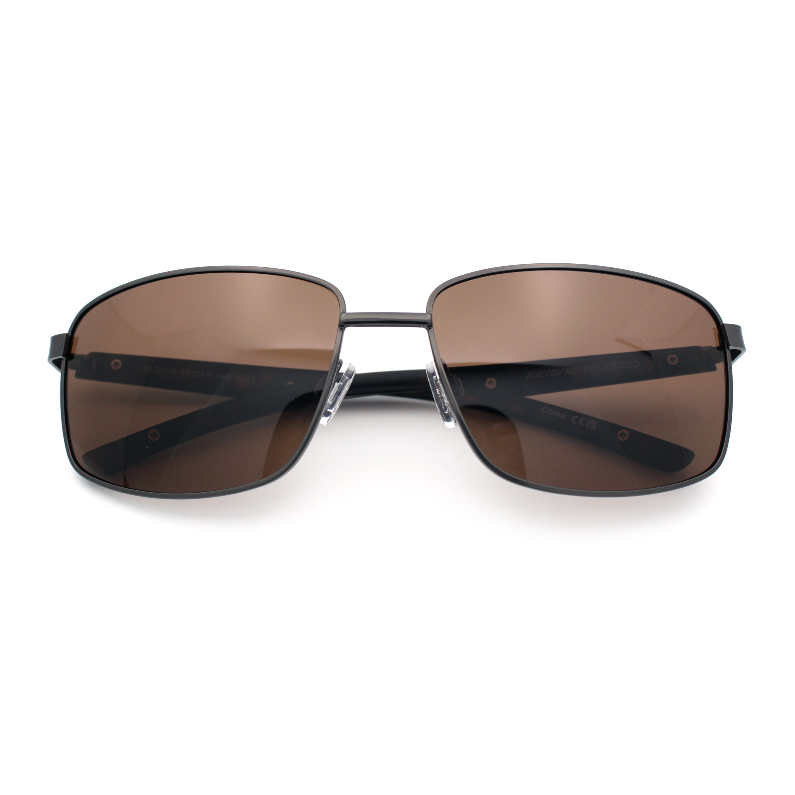 Polarized Mens Rectangular Metal Rim Gentlemanly Wrap Curved