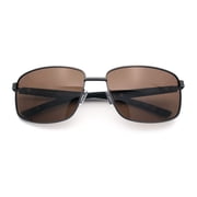 Polarized Mens Rectangular Metal Rim Gentlemanly Wrap Curved Sunglasses [Gunmetal - Brown]