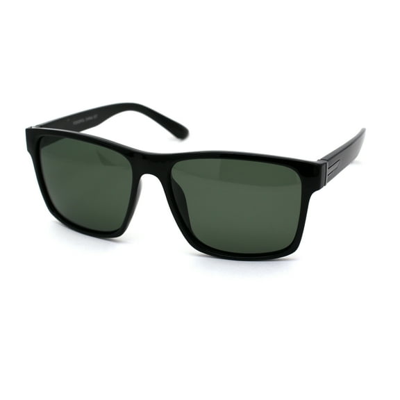 Polarized Mens Rectangular Minimal Sport Plastic Sunglasses Shiny Black Green
