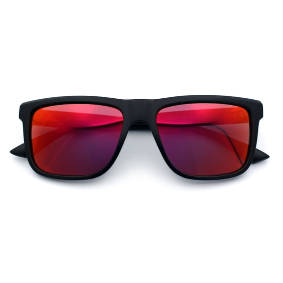 Polarized Mens Refined Rectangle Color Mirror Sport Horn Rim Sunglasses Black - Fuchsia Mirror