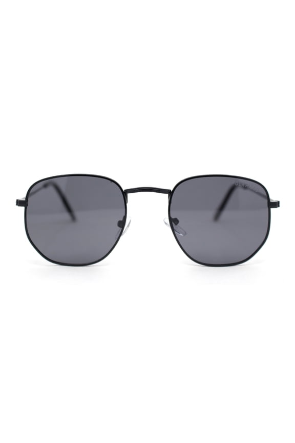 Polarized Mens Retro Hipster Thin Metal Rim Geometric Oval Sunglasses All Black