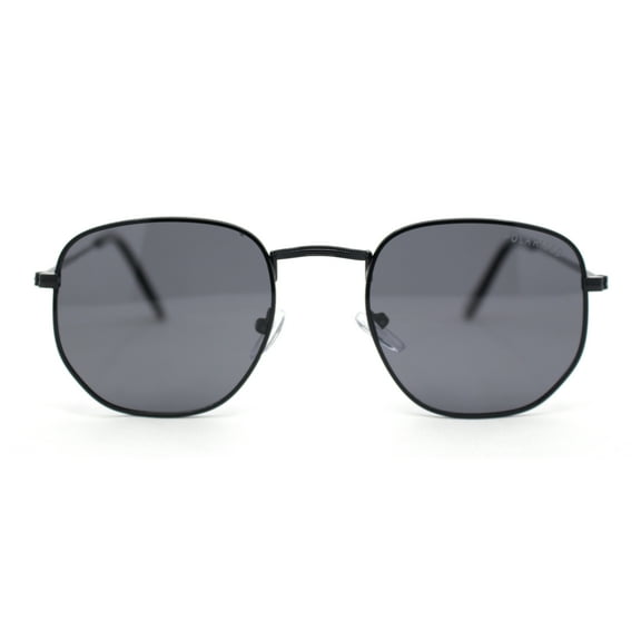 Polarized Mens Retro Hipster Thin Metal Rim Rectangle Sunglasses All Black