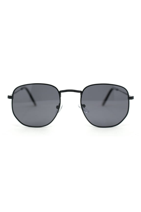 Polarized Mens Retro Hipster Thin Metal Rim Rectangle Sunglasses All Black