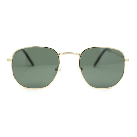 Polarized Mens Retro Hipster Thin Metal Rim Rectangle Sunglasses Gold - Green
