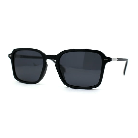 Polarized Mens Retro Rectangle Keyhole Plastic Hipster Sunglasses Matte Black