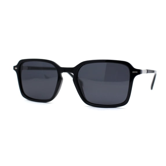 Polarized Mens Retro Rectangle Keyhole Plastic Hipster Sunglasses Shiny Black