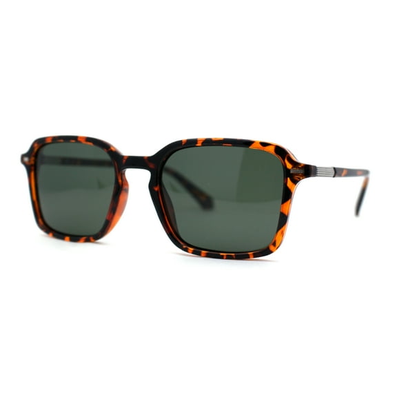 Polarized Mens Retro Rectangle Keyhole Plastic Hipster Sunglasses Tortoise Green