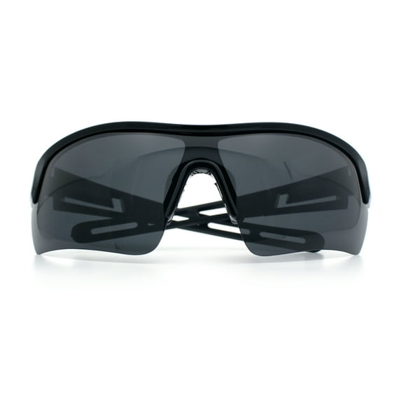Polarized Mens Retro Sport Shield Wrap Around Plastic Rectangular Sunglasses All Black