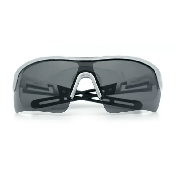 Polarized Mens Retro Sport Shield Wrap Around Plastic Rectangular Sunglasses Silver - Black