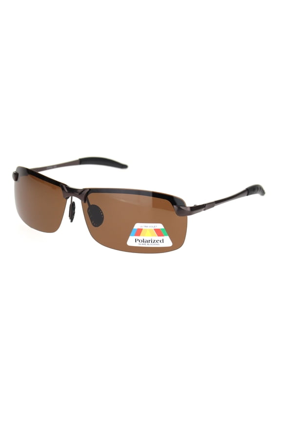 Polarized Mens Rimless Sport Metal Rim Rectangular Sunglasses Copper Brown