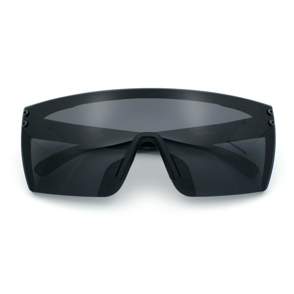 Polarized Mens Shield Oversized Rimless Rectangle Plastic Skeleton Arm Print Sunglasses All Black