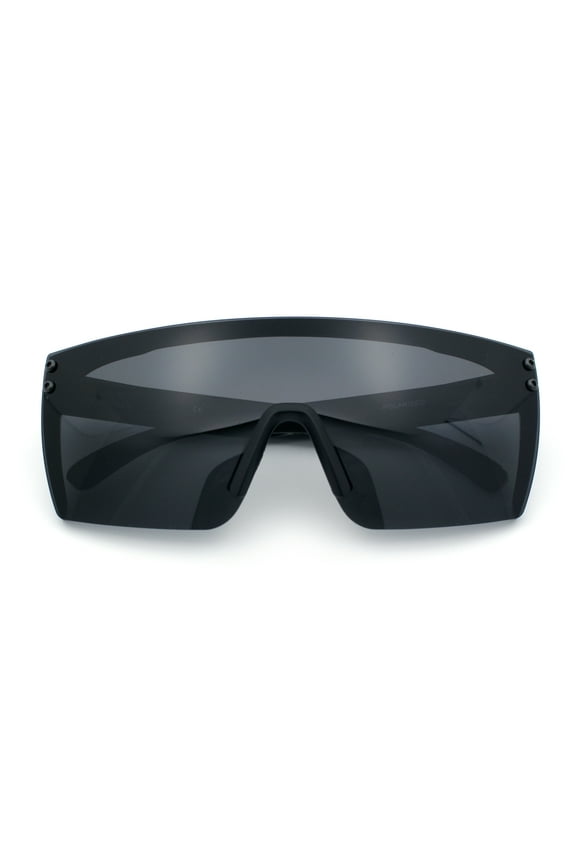 Polarized Mens Shield Oversized Rimless Rectangle Plastic Skeleton Arm Print Sunglasses All Black
