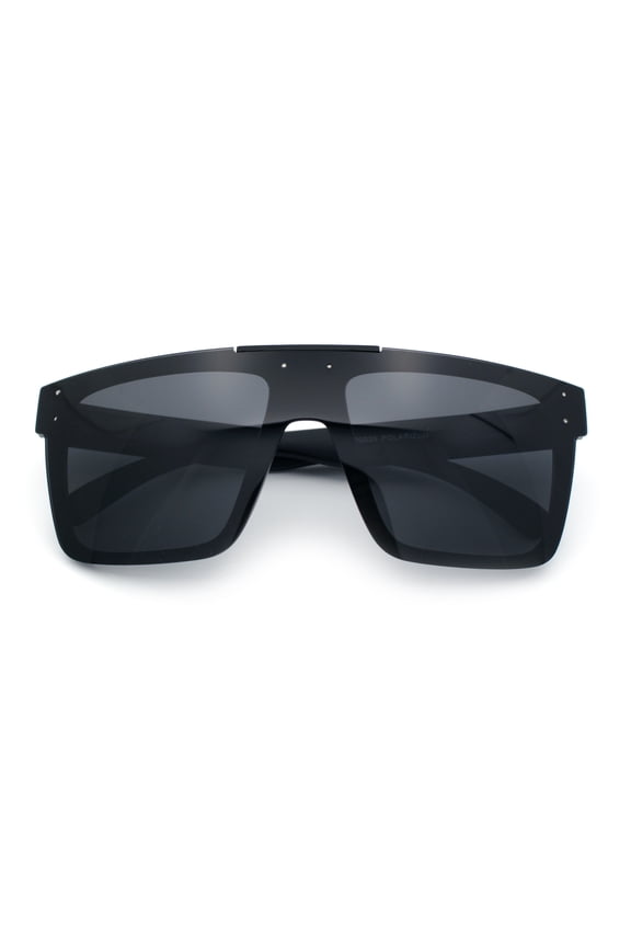 Polarized Mens Shield Oversized Rimless Skeleton Arm Print Horn Rim Sunglasses All Black