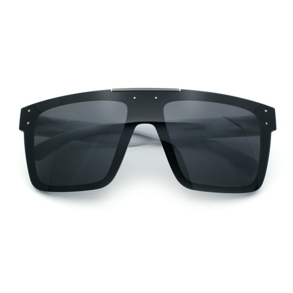 Polarized Mens Shield Oversized Rimless Skeleton Arm Print Horn Rim Sunglasses White - Black