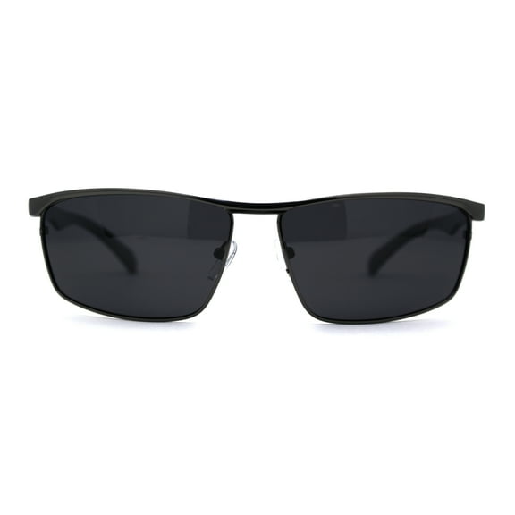 Polarized Mens Sport Metal Rim Top Bridge Rectangular Sunglasses Gunmetal Black
