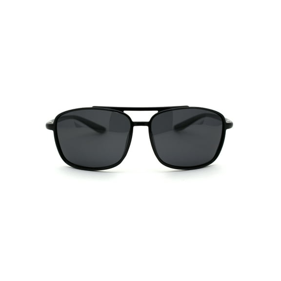Polarized Mens Thin Plastic Rectangular Officer Racer Sunglasses Gloss Black